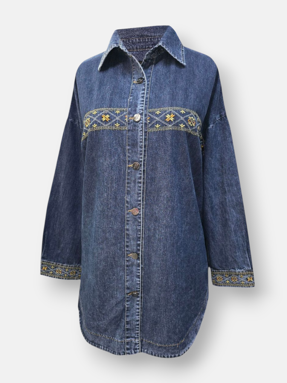 شومیز زنانه جین گلدوزی سرمه ای AV2722