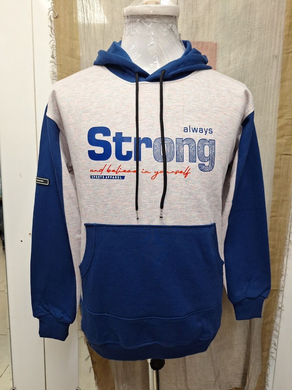 هودی مردانه دورس ملانژ آبی AG726 سایز2XL