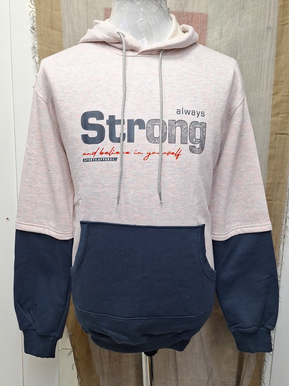 هودی مردانه دورس ملانژ طوسی AG726 سایزXL