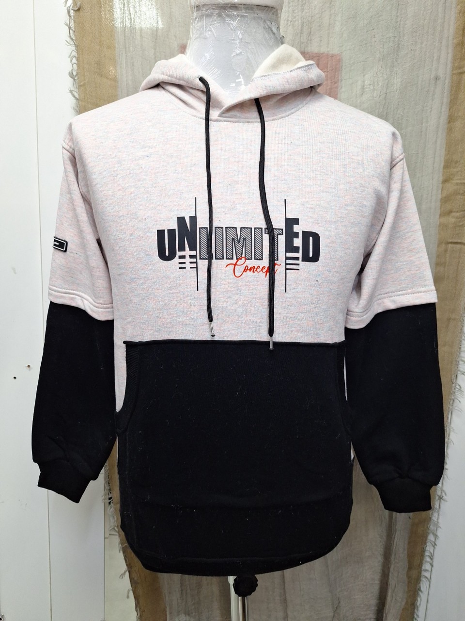 هودی مردانه دورس ملانژ مشکی AG726 سایزXL