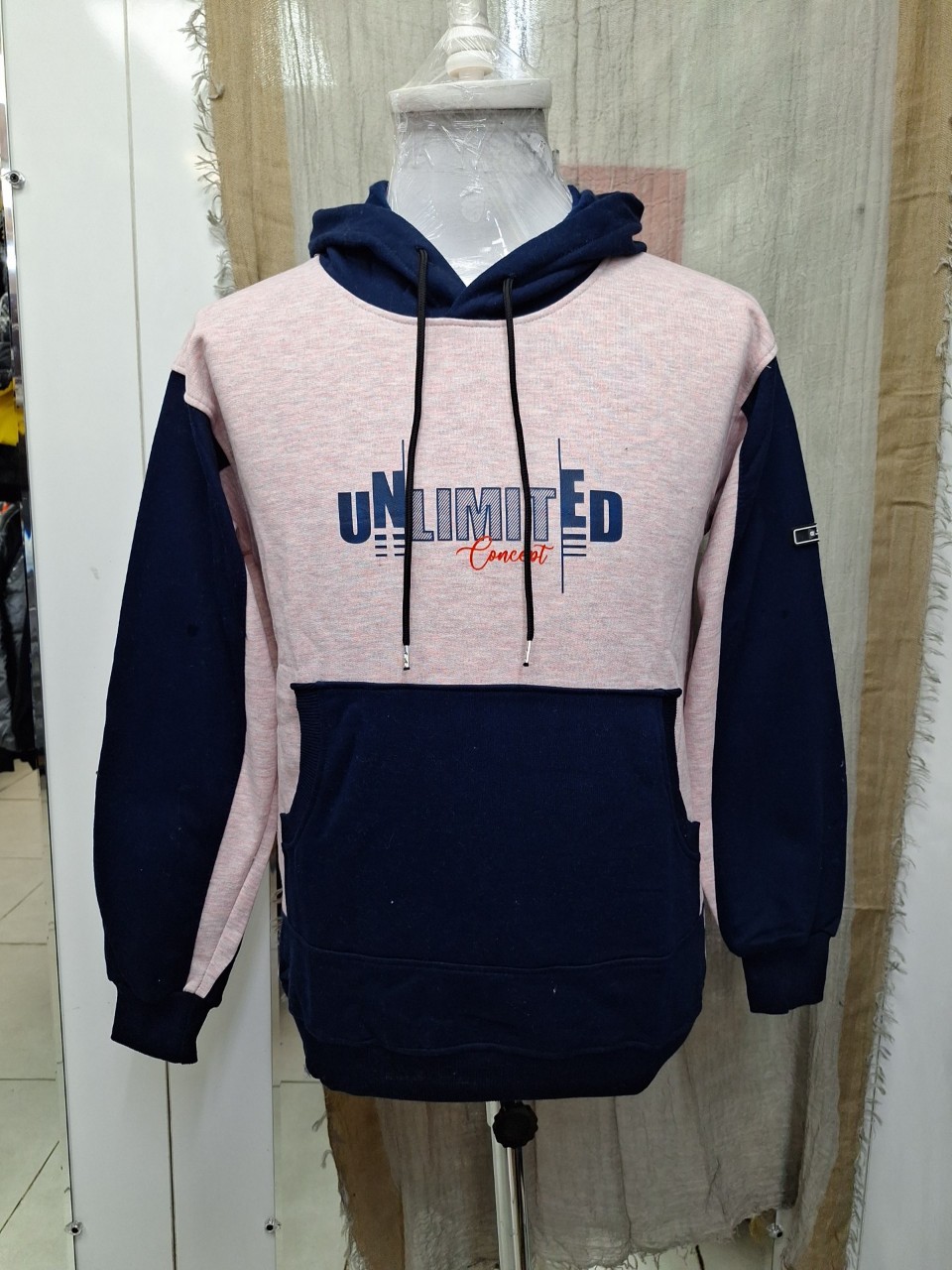 هودی مردانه دورس ملانژ سرمه ای AG726 سایز2XL