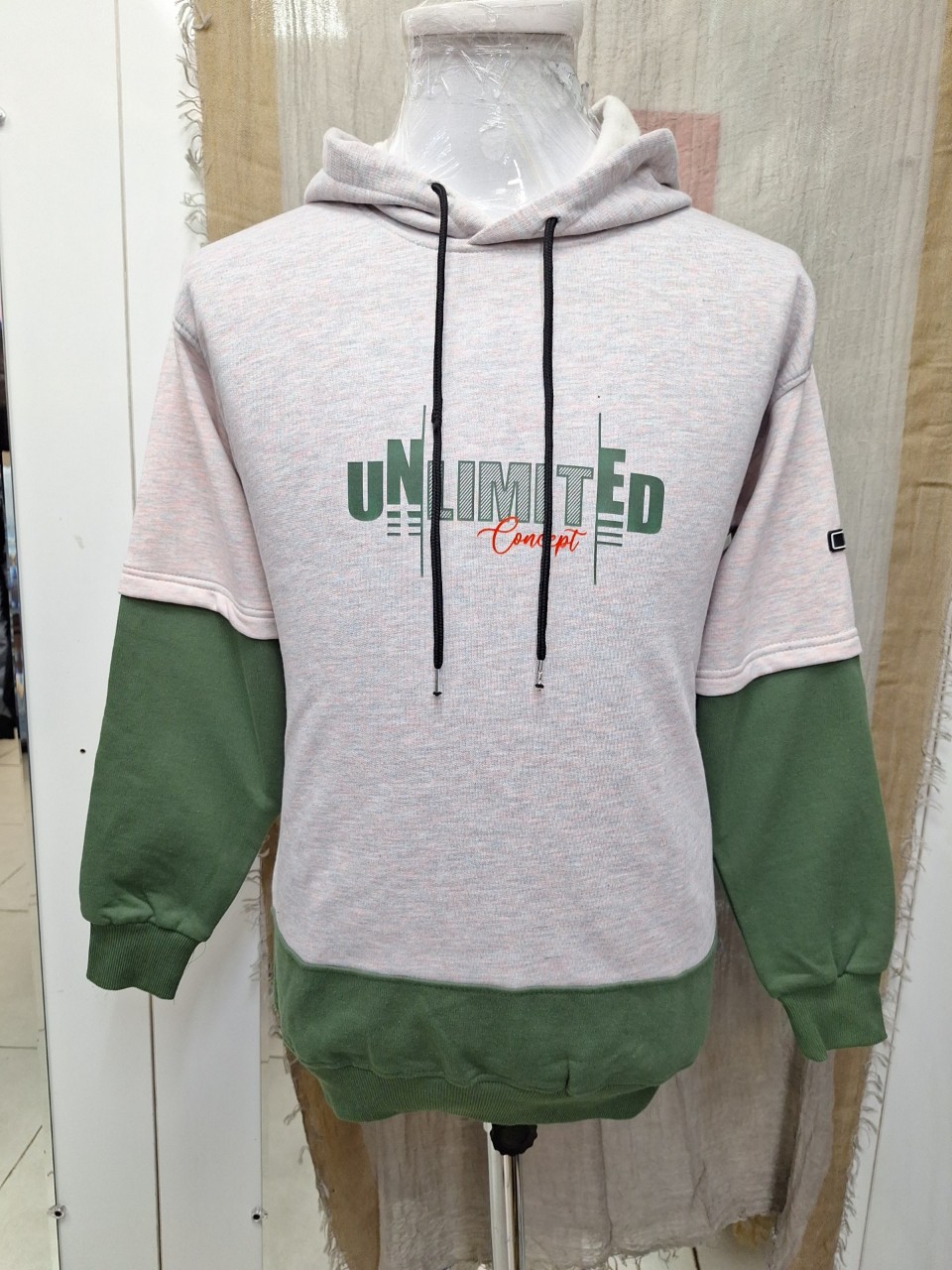 هودی مردانه دورس ملانژ سبز AG726 سایزXL