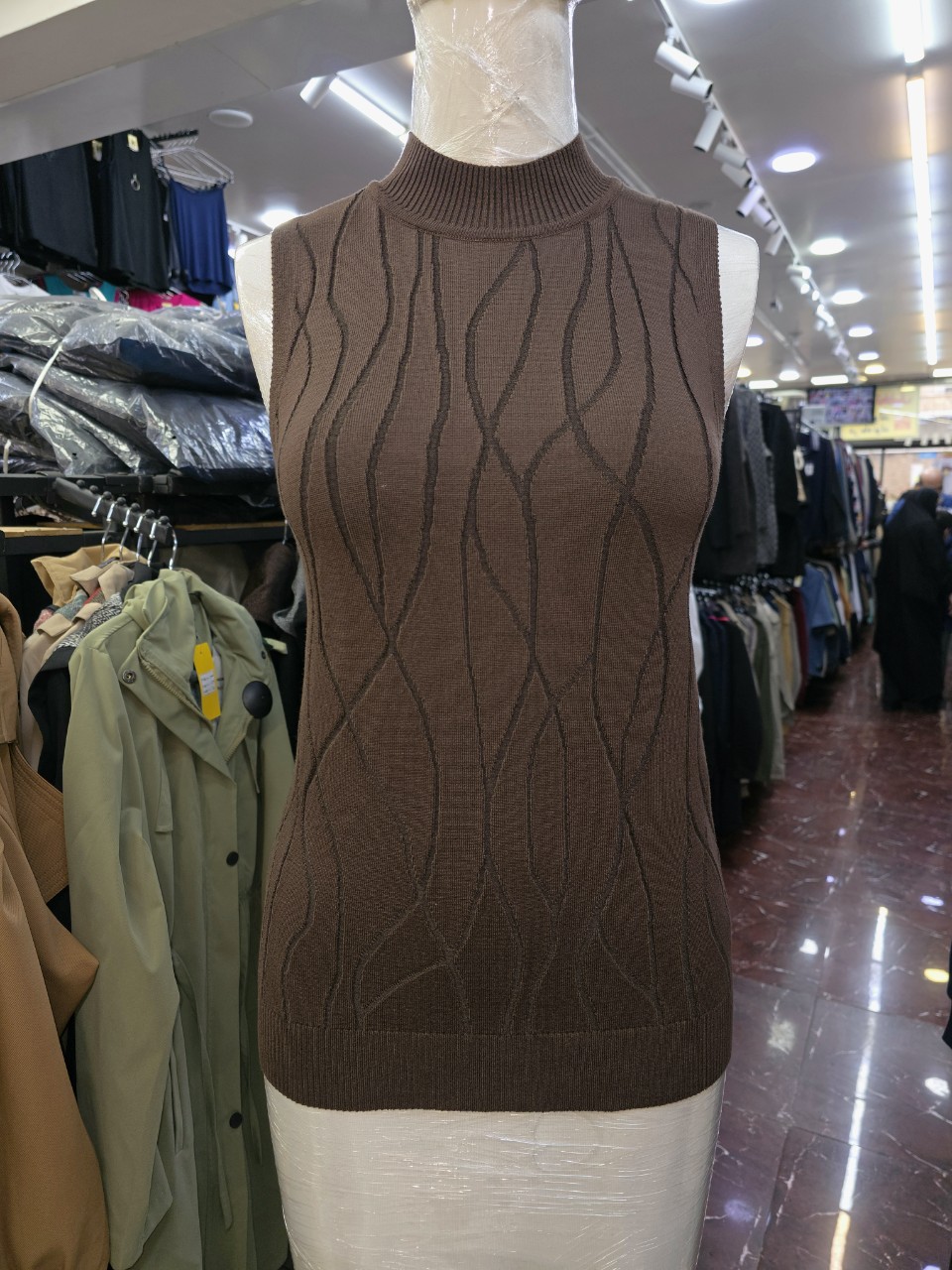 بافت زنانه آستین حلقه جناقی قهوه ای AV1264