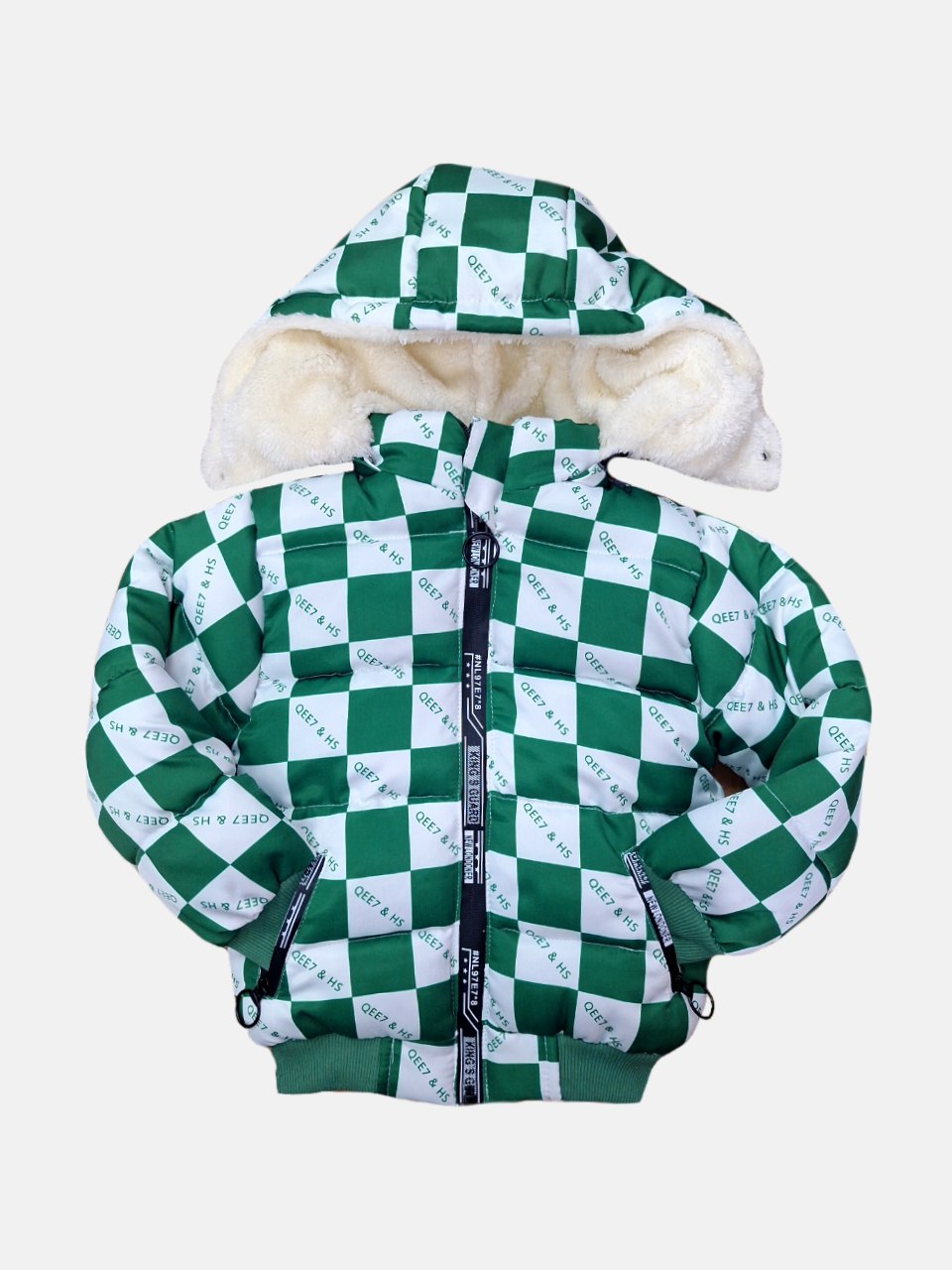 کاپشن بچگانه شمعی چهارخانه سبز CT سایز4