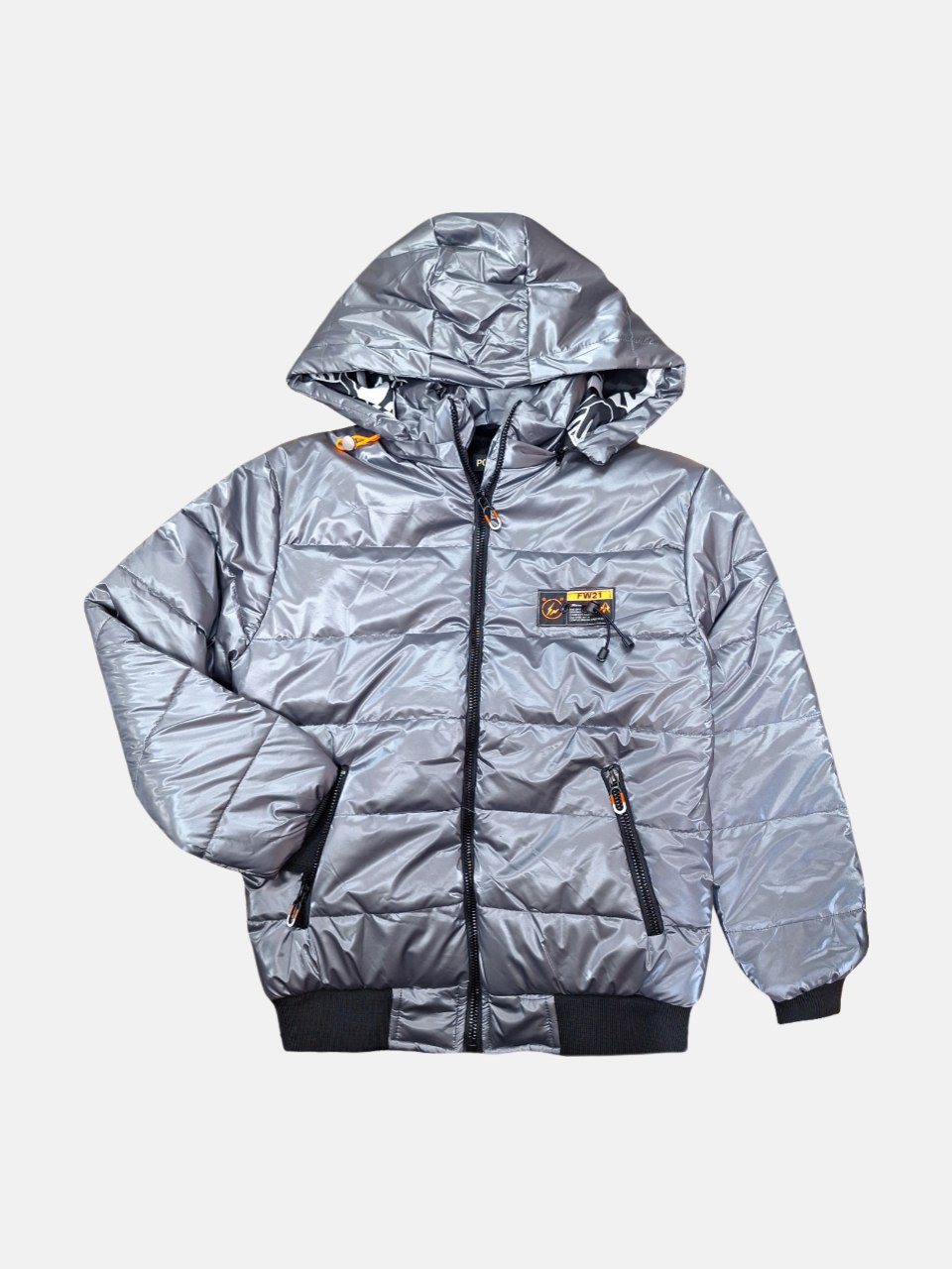 کاپشن پسرانه کلاهدار سیلیکونی نقره ای AL سایز65