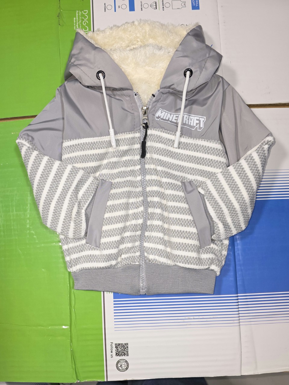 سوئیشرت دخترانه جیبدار کلاهدار راه راه میکرو توخز طوسی AD3502 سایز40