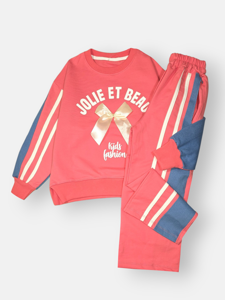 ست دخترانه بلوز شلوار دورس و جین گلبهی CT1047 سایز45