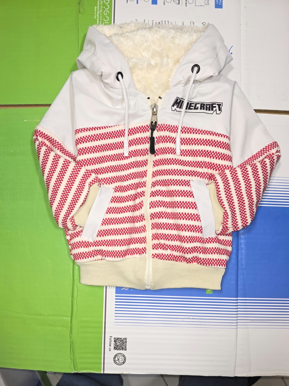 سوئیشرت دخترانه جیبدار کلاهدار راه راه میکرو توخز قرمز AD3502 سایز35