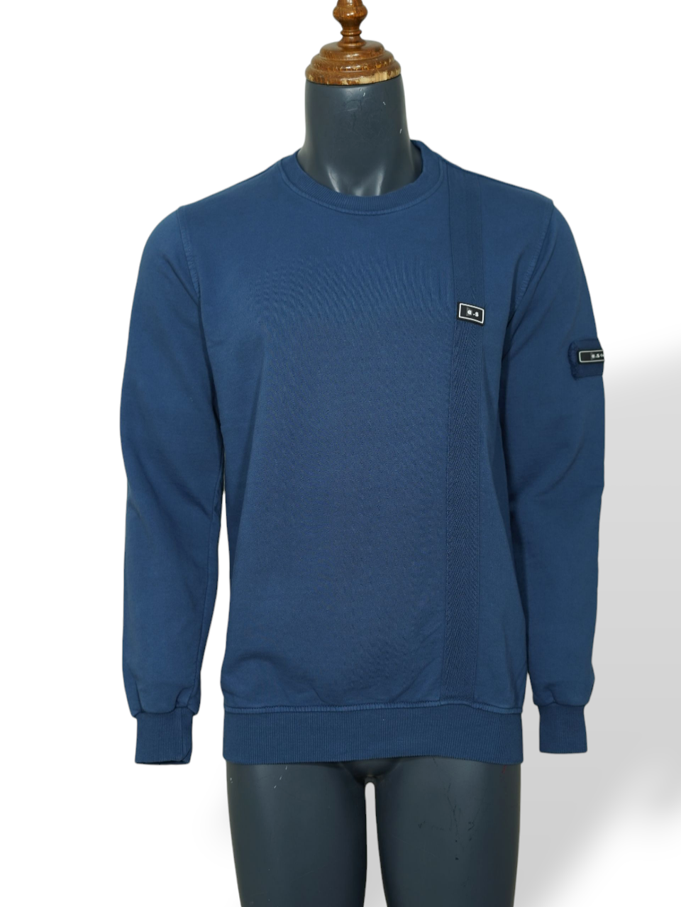 بلوز مردانه یقه گرد خامشور آبی AG716 سایزXL