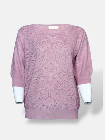 تیشرت زنانه یقه گرد نگین دار توری DA7014