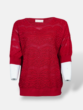 تیشرت زنانه یقه گرد نگین دار توری DA7011