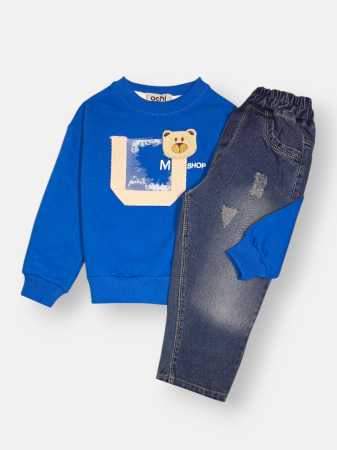 ست پسرانه بلوز شلوار دورس وجین گلدوزی CT1048