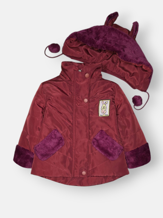 کاپشن دخترانه جیبدار کلاهدار خزدار CT