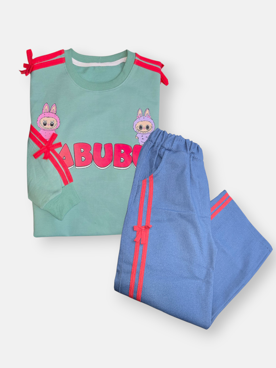 ست دخترانه بلوز شلوار دورس و جین لبوبو سبزآبی CT1044 سایز55