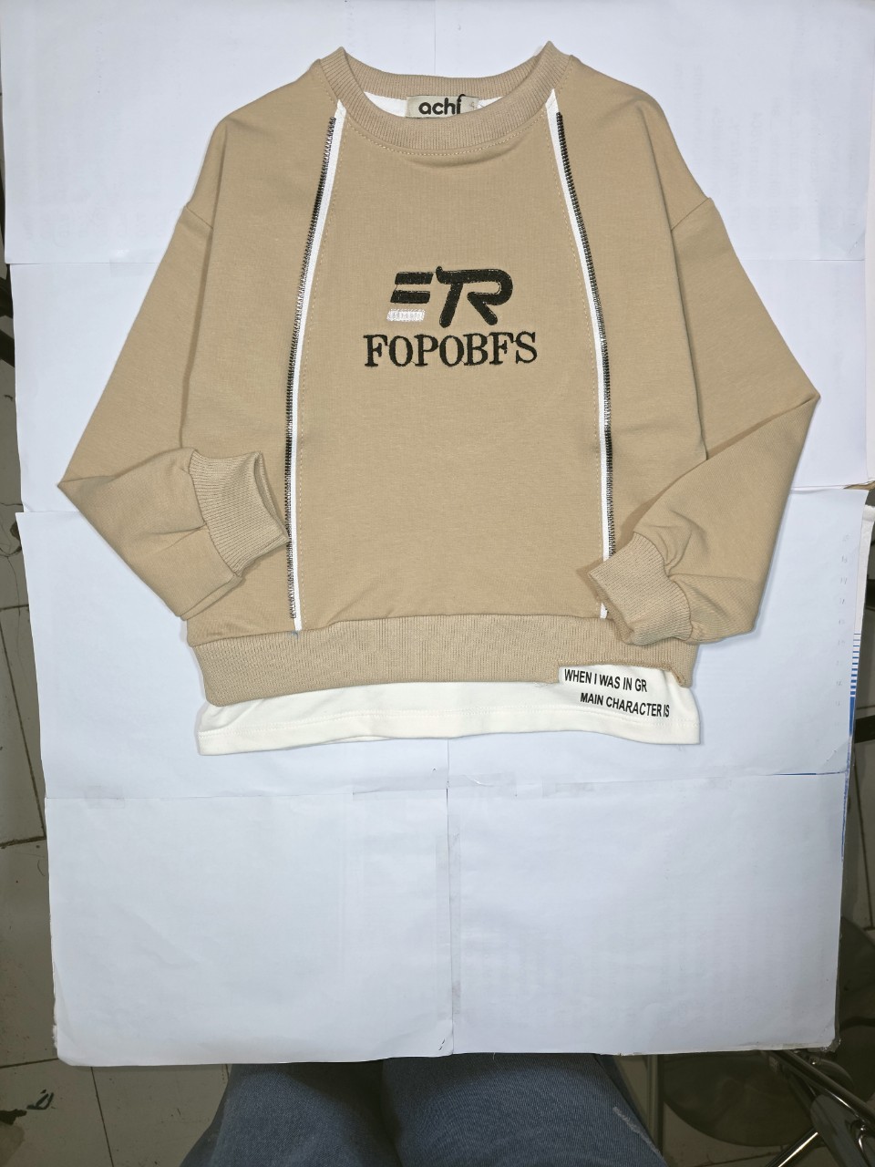 ست پسرانه بلوز شلوار دورس و کتان گلدوزی کرم CT1049 سایز45