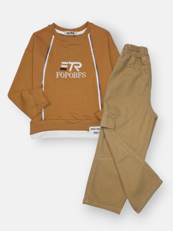 ست پسرانه بلوز شلوار دورس و کتان گلدوزی CT1049