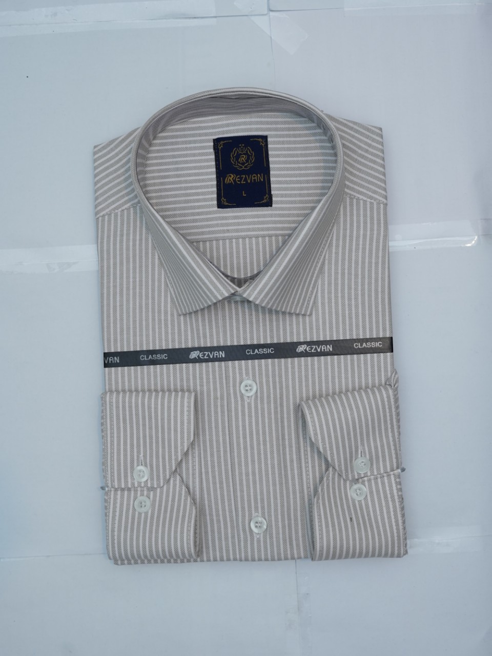 پیراهن مردانه جعبه ای کلاسیک آستین بلند فلورا راه راه سدری CP1 سایزM