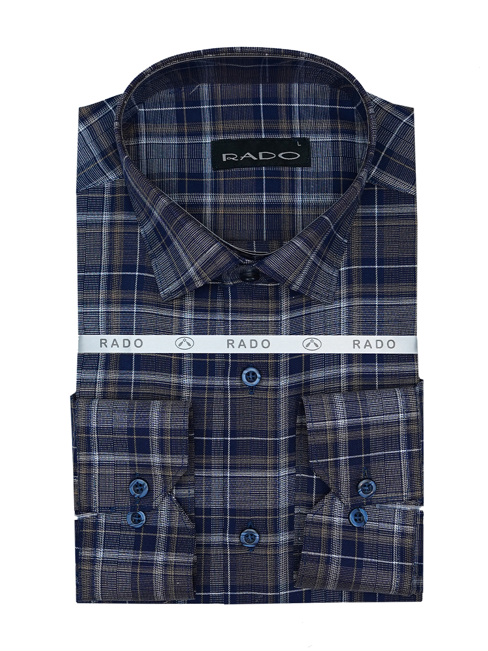 پیراهن مردانه جعبه ای کلاسیک آستین بلند چهارخانه سرمه ای کرم DI2 سایزM