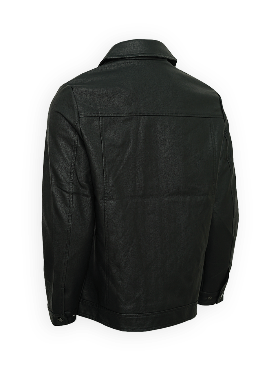 کاپشن مردانه یقه دار جیبدار چرم مشکی CN6392 سایز2XL