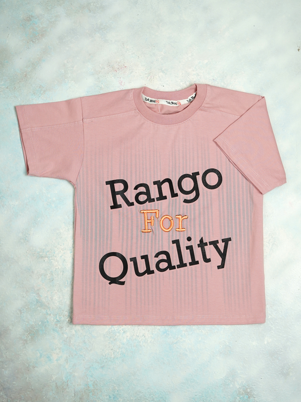 ست بچگانه تیشرت شلوار واید پنبه جین چاپی صورتی CT253 سایز45